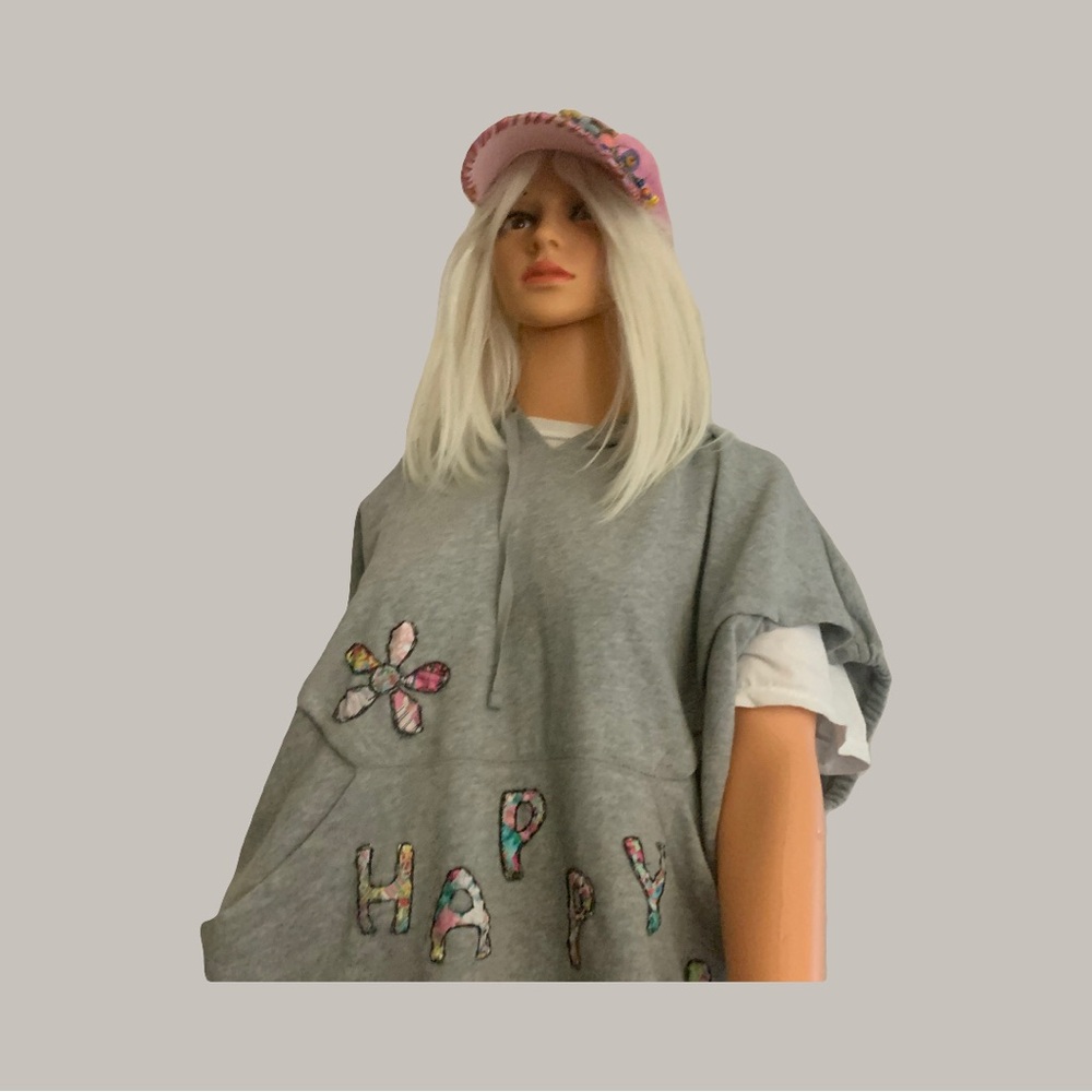 It Ain’t Beige upcycled Gray Hoodie with Floral Appliqué